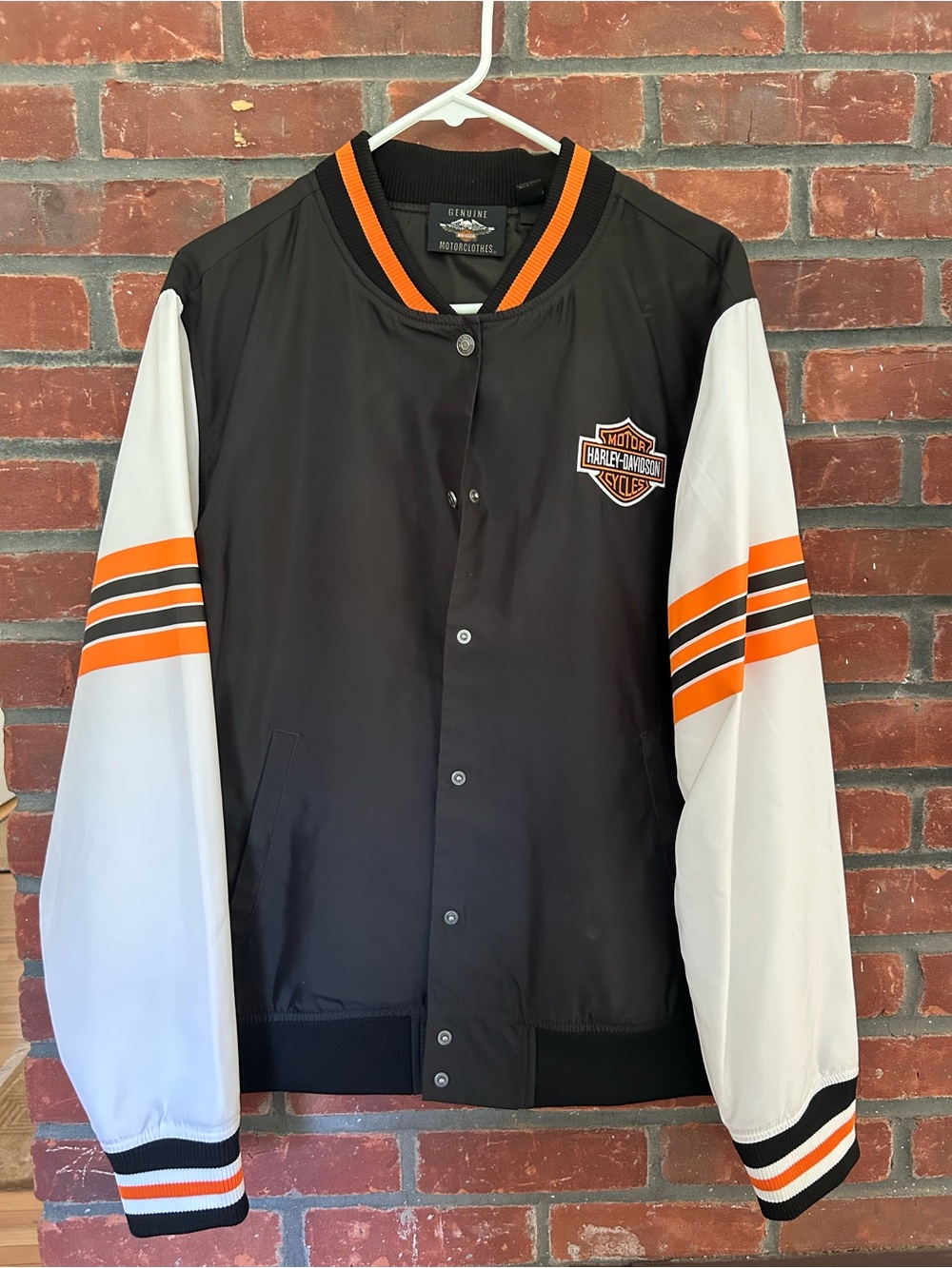 Harley-Davidson Black & White Bomber Jacket with Orange Accents